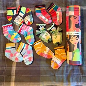 NEW Disney Bombas Princess Socks Collection 6 pair Toddler 5-8.5 Gripper Glitter